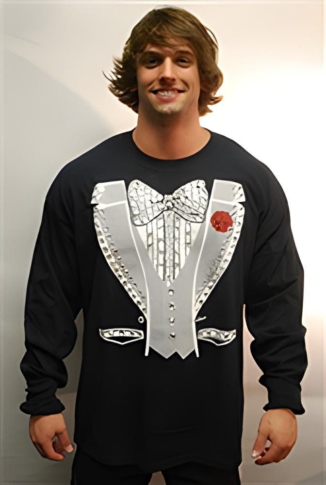 Famous Design Tuxedo T-Shirt — Color: Black, Sleeve: Short